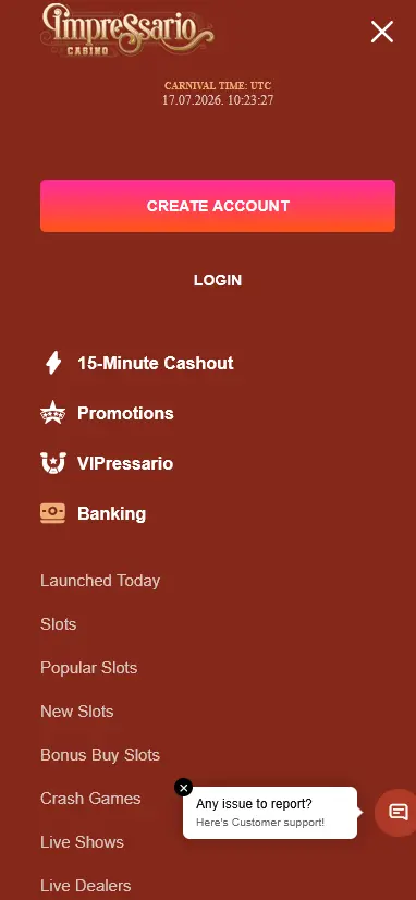 Mobile App-Ansicht von Impressario Casino als Progressive Web App