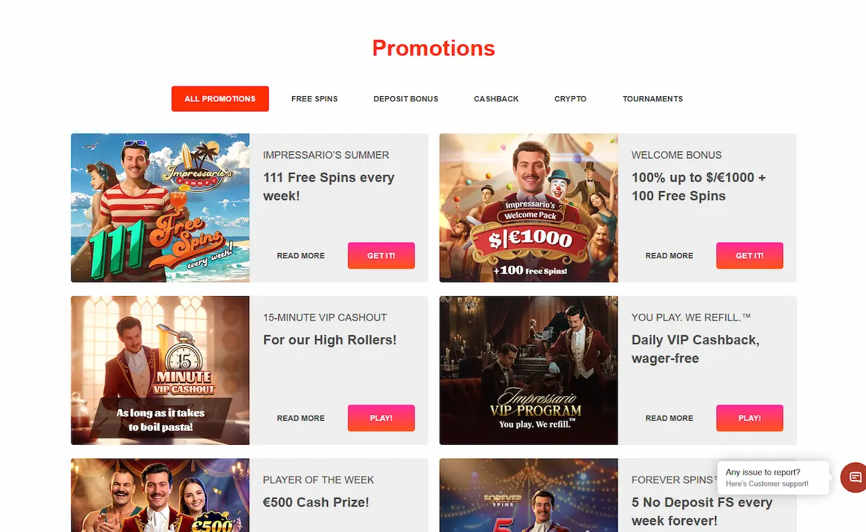 Willkommensbonus-Übersicht bei Impressario Casino
