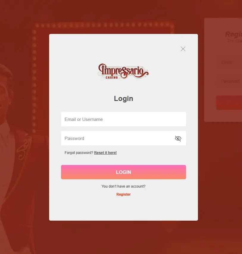 Login-Formular von Impressario Casino
